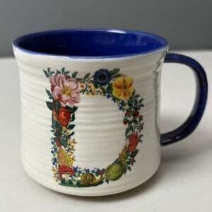 Nathalie Lete for Anthropologie Monogram Mug with initials White Floral LETTER D